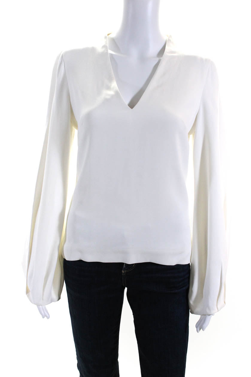 Cushnie Et Ochs Womens Long Puff Sleeve V Neck Top Blouse White Size 6