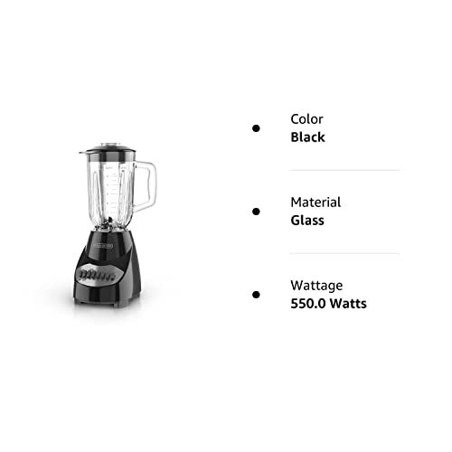 BLACK+DECKER 10-Speed Countertop Blender, BL2010BG, 6-Cup Glass Jar, Dishwasher-Safe, Stainless Steel Blade, Suction Feet