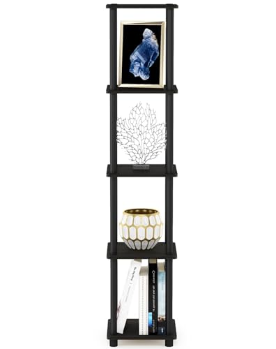 FURINNO Turn-N-Tube 5-Tier Corner Square Rack Display Shelf, Round, Espresso/Black