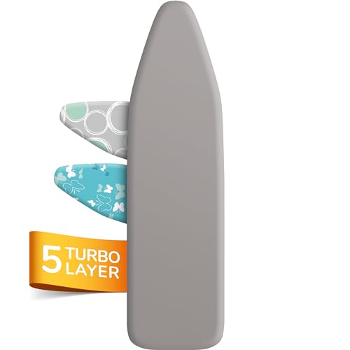 Super Thick 5 Layer Turbo Ironing Board Cover with Padding - 50% Faster High Speed Steam Reflection - Designed in Germany - 100% Cotton Top - Love&Liberty-Line 15x54