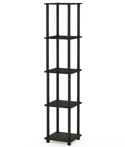 FURINNO Turn-N-Tube 5-Tier Corner Square Rack Display Shelf, Round, Espresso/Black