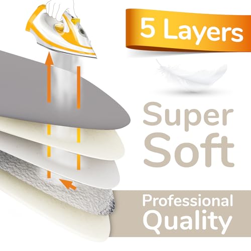 Super Thick 5 Layer Turbo Ironing Board Cover with Padding - 50% Faster High Speed Steam Reflection - Designed in Germany - 100% Cotton Top - Love&Liberty-Line 15x54