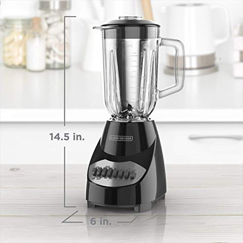 BLACK+DECKER 10-Speed Countertop Blender, BL2010BG, 6-Cup Glass Jar, Dishwasher-Safe, Stainless Steel Blade, Suction Feet