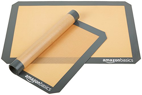 Amazon Basics Silicone, Non-Stick, Food Safe Baking Mat, Pack of 2, New Beige/Gray, Rectangular, 16.5