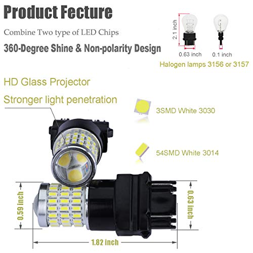 iBrightstar Newest 9-30V Super Bright Low Power 3157 4157 3057 3156 LED Bulbs with Projector Replacement for Back Up Reverse Lights and Tail Brake Parking Lights, Xenon White