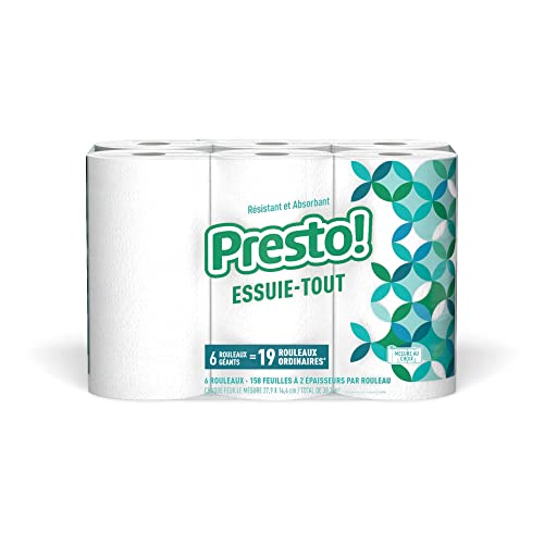 Amazon Brand - Presto! Flex-a-Size Paper Towels, 158 Sheet Huge Roll, 12 Rolls (2 Packs of 6), Equivalent to 38 Regular Rolls, White