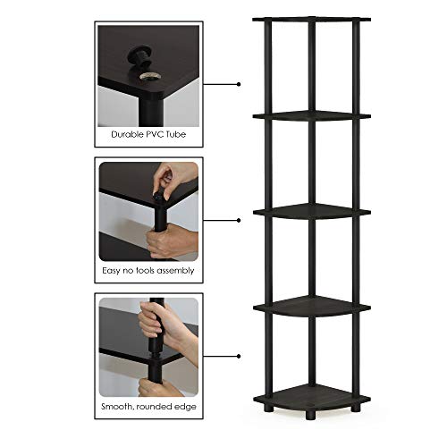 Furinno Turn-N-Tube 5 Tier Corner Display Rack Multipurpose Shelving Unit, 1-Pack, Espresso/Black