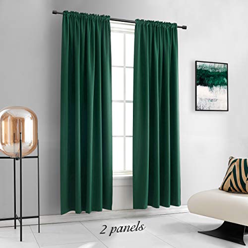 DONREN Dark Green Blackout Thermal Insulating Window Curtain Panels for Bedroom -Room Darkening 84 inch Length Rod Pocket Drapes for Living Room (Emerald Green,42 x 84 inches Long,2 Panels)