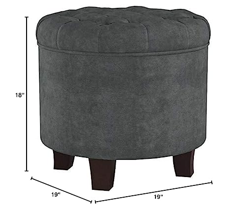 Homepop Home Decor | Upholstered Round Velvet Tufted Foot Rest Ottoman | Ottoman with Storage for Living Room & Bedroom | Decorative Home Furniture, Dark Gray Small