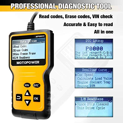 MOTOPOWER MP69033 Car OBD2 Scanner Code Reader Engine Fault Scanner CAN Diagnostic Scan Tool for All OBD II Protocol Cars Since 1996, Yellow