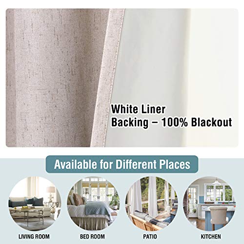 H.VERSAILTEX 100% Blackout Linen Curtains Full Light Blocking Curtains for Bedroom, Textured Window Curtains for Living Room 84 inch Grommet, Energy Efficient Curtains White Liner(2 Panels, Natural)