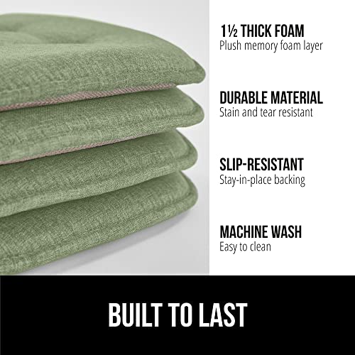 Gorilla Grip Tufted Memory Foam Chair Cushions, Set of 4 Comfortable Pads for Dining Room, Slip Resistant Backing, Washable Kitchen Table, Office Chairs, Computer Desk Seat Pad Cushion, 16x17 Sage