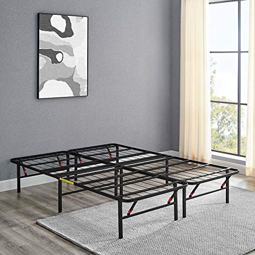 Amazon Basics Foldable Metal Platform Bed Frame with Tool Free Setup, 14 Inches High, Sturdy Steel Frame, No Box Spring Needed, Queen, Black