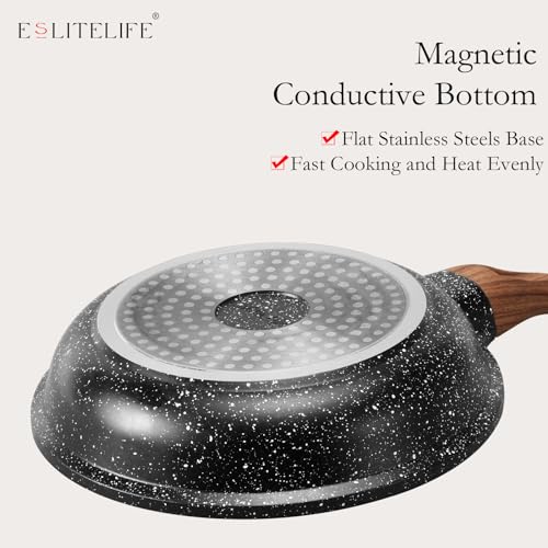 ESLITE LIFE 8 Inch Nonstick Skillet Frying Pan Egg Omelette Pan, Healthy Granite Coating Cookware Compatible with All Stovetops (Gas, Electric & Induction), PFOA Free