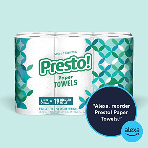 Amazon Brand - Presto! Flex-a-Size Paper Towels, 158 Sheet Huge Roll, 12 Rolls (2 Packs of 6), Equivalent to 38 Regular Rolls, White