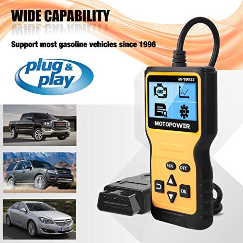 MOTOPOWER MP69033 Car OBD2 Scanner Code Reader Engine Fault Scanner CAN Diagnostic Scan Tool for All OBD II Protocol Cars Since 1996, Yellow