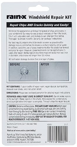 Rain-X 600001 Windshield Repair Kit - Quick And Easy Durable Resin Based Kit for Chips and Cracks, Good For Round Damage Below 1