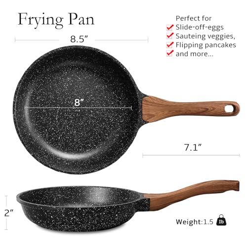 ESLITE LIFE 8 Inch Nonstick Skillet Frying Pan Egg Omelette Pan, Healthy Granite Coating Cookware Compatible with All Stovetops (Gas, Electric & Induction), PFOA Free