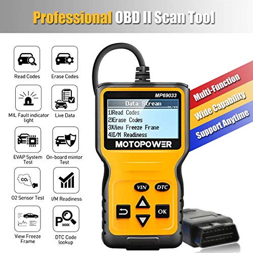 MOTOPOWER MP69033 Car OBD2 Scanner Code Reader Engine Fault Scanner CAN Diagnostic Scan Tool for All OBD II Protocol Cars Since 1996, Yellow