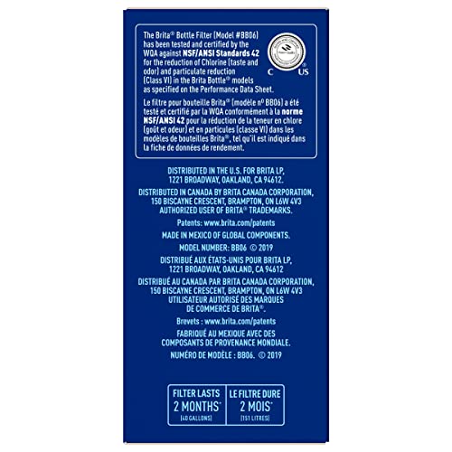 Brita Water Bottle Replacement Filters, BPA-Free, Replaces 1,800 Plastic Water Bottles a Year, Lasts Two Months or 40 Gallons, Includes 6 Filters, Kitchen Essential