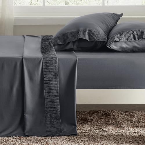 Bedsure Queen Sheets Grey - Soft Sheets for Queen Size Bed, 4 Pieces Hotel Luxury Queen Sheet Set, Easy Care Polyester Microfiber Cooling Bed Sheet Set