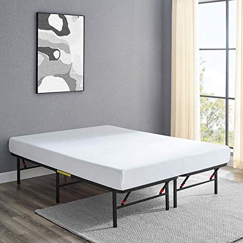 Amazon Basics Foldable Metal Platform Bed Frame with Tool Free Setup, 14 Inches High, Sturdy Steel Frame, No Box Spring Needed, Queen, Black