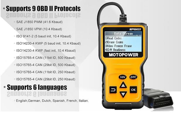 MOTOPOWER MP69033 Car OBD2 Scanner Code Reader Engine Fault Scanner CAN Diagnostic Scan Tool for All OBD II Protocol Cars Since 1996, Yellow