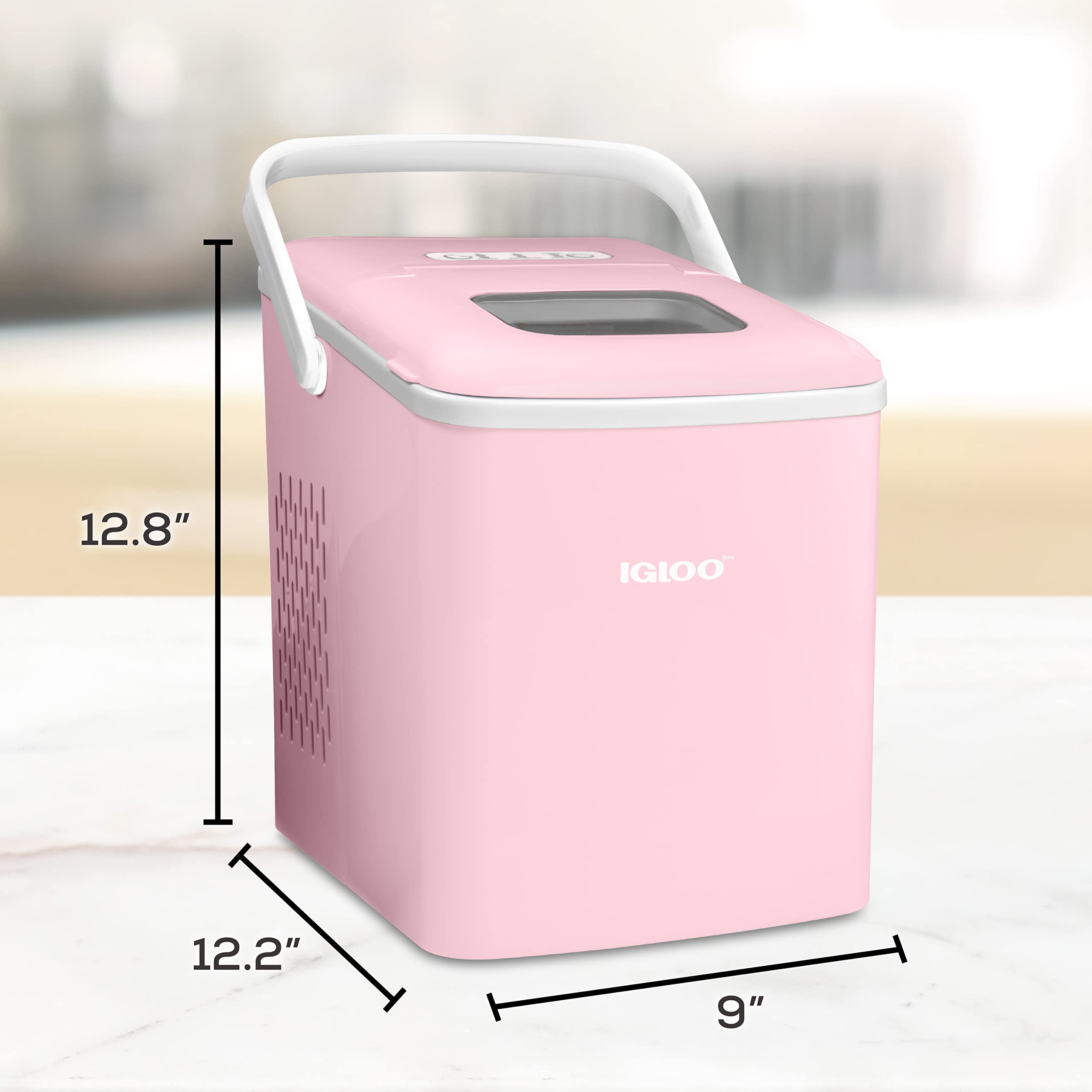 Igloo IGLICEB26HNPK 26-Pound Automatic Self-Cleaning Portable Countertop Ice Maker Machine with Handle, Pink