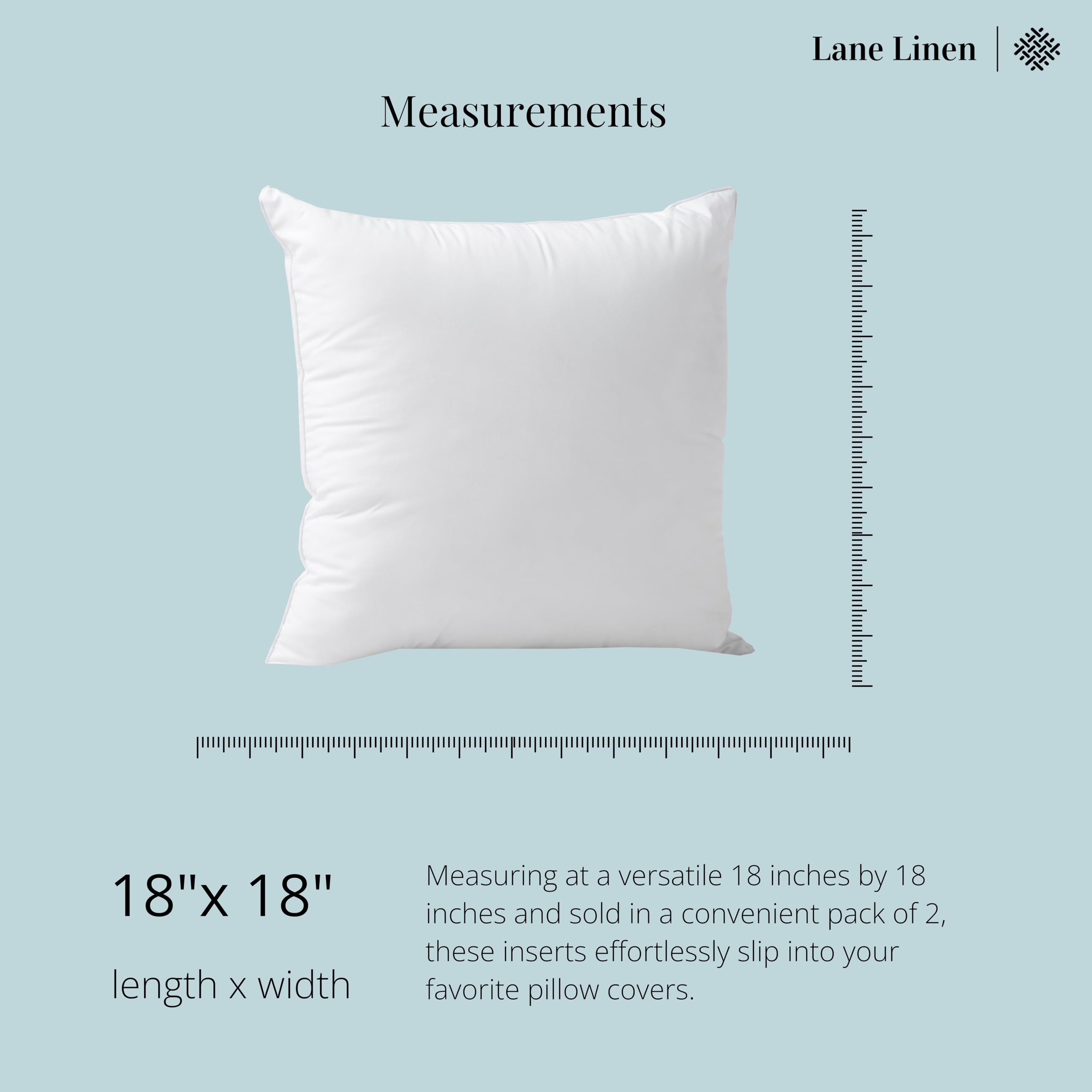 LANE LINEN 18 x 18 Throw Pillow Insert - Pack of 2 White , Down Alternative Pillow Inserts for Decorative Pillow Covers, Throw Pillows for Bed, Couch Pillows for Living Room