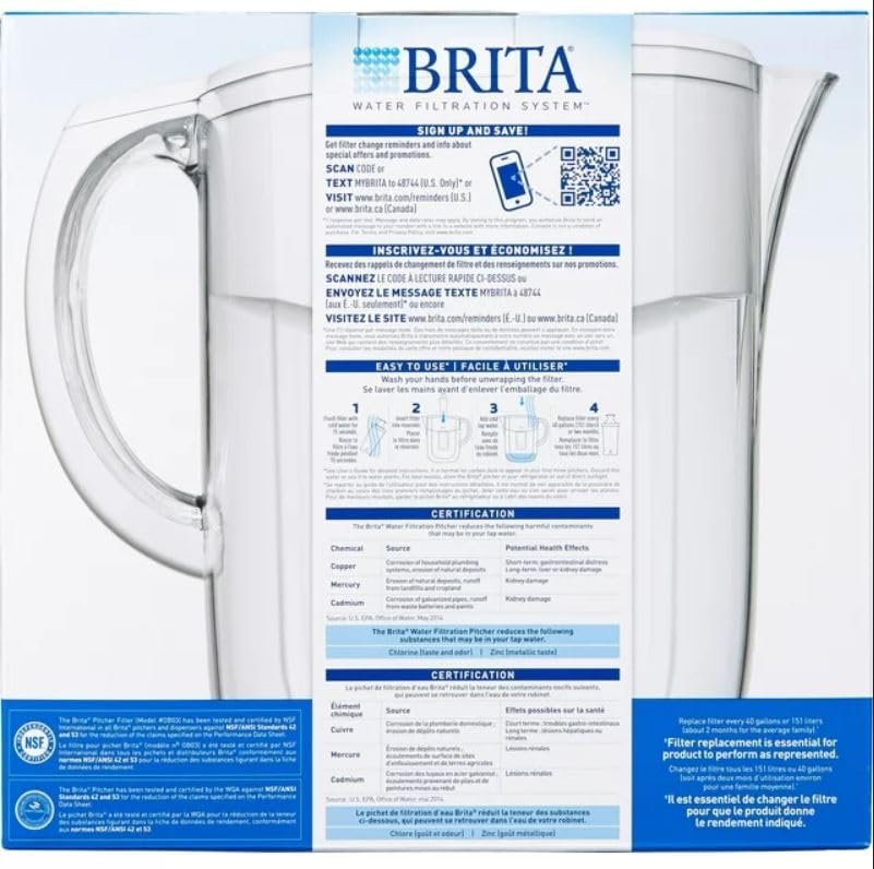 Brita Everyday Water Filter Pitcher, BPA-Free Water Pitcher, Replaces 1,800 Plastic Water Bottles a Year, Lasts Two Months or 40 Gallons, Includes 1 Filter, Kitchen Accessories, Large - 10-Cup