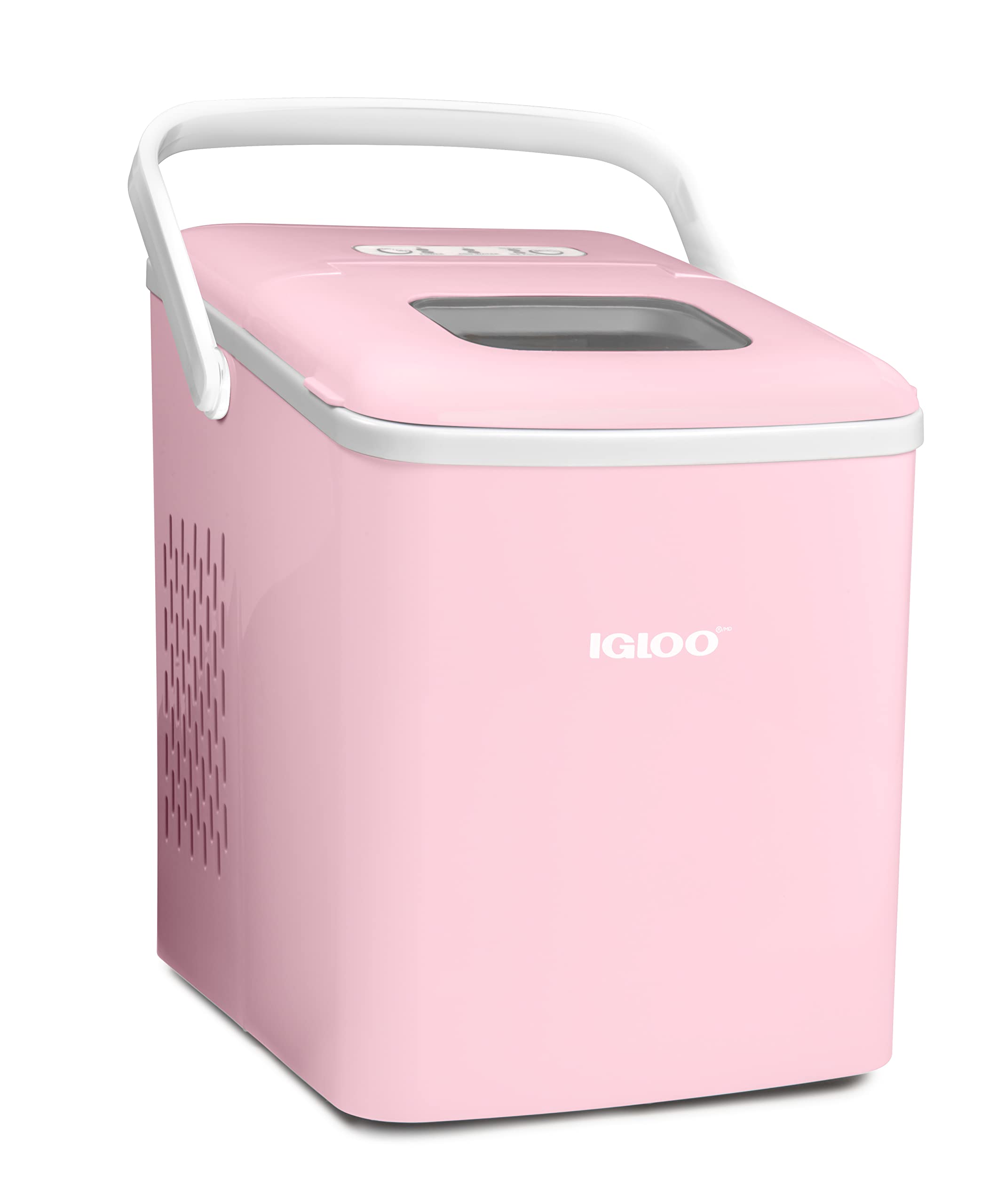 Igloo IGLICEB26HNPK 26-Pound Automatic Self-Cleaning Portable Countertop Ice Maker Machine with Handle, Pink