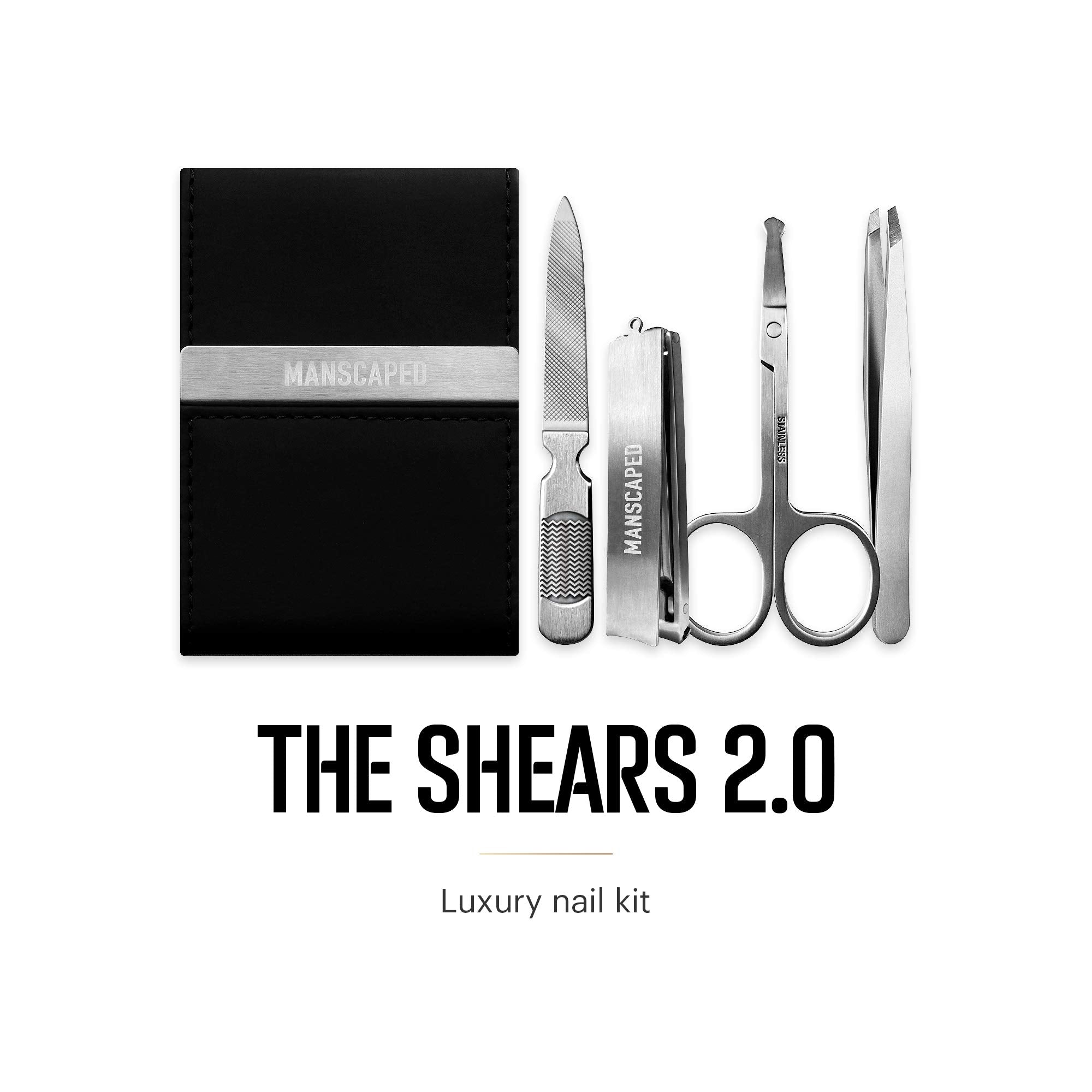 MANSCAPED? The Tool Box 4.0 Contains: The Lawn Mower? 4.0 Electric Trimmer, Weed Whacker? Nose & Ear Hair Trimmer, The Plow? 2.0, The Shears? Four Piece Nail Kit, The Shed? Toiletry Bag