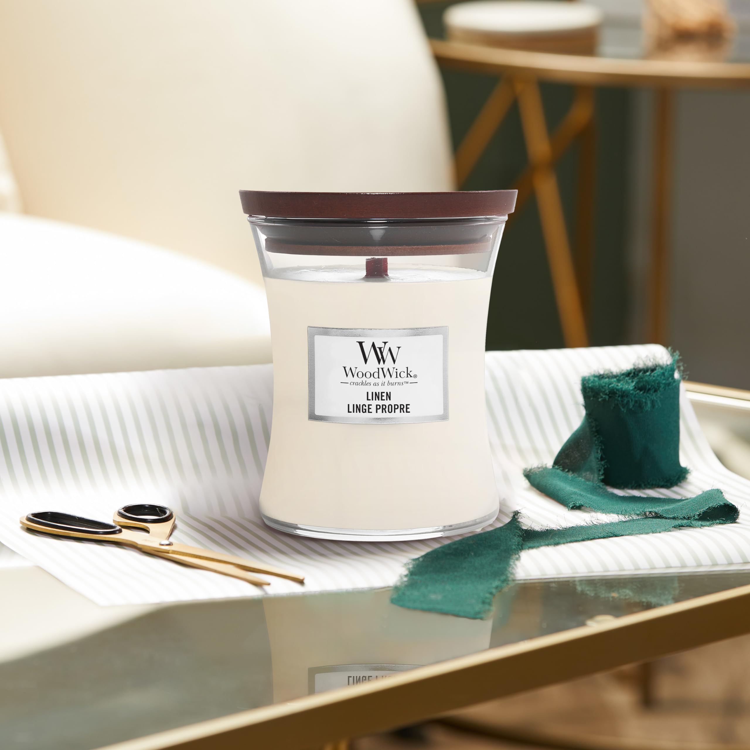 WoodWick Medium Hourglass Candle, Vanilla Sea Salt - Premium Soy Blend Wax, Pluswick Innovation Wood Wick, Made in USA