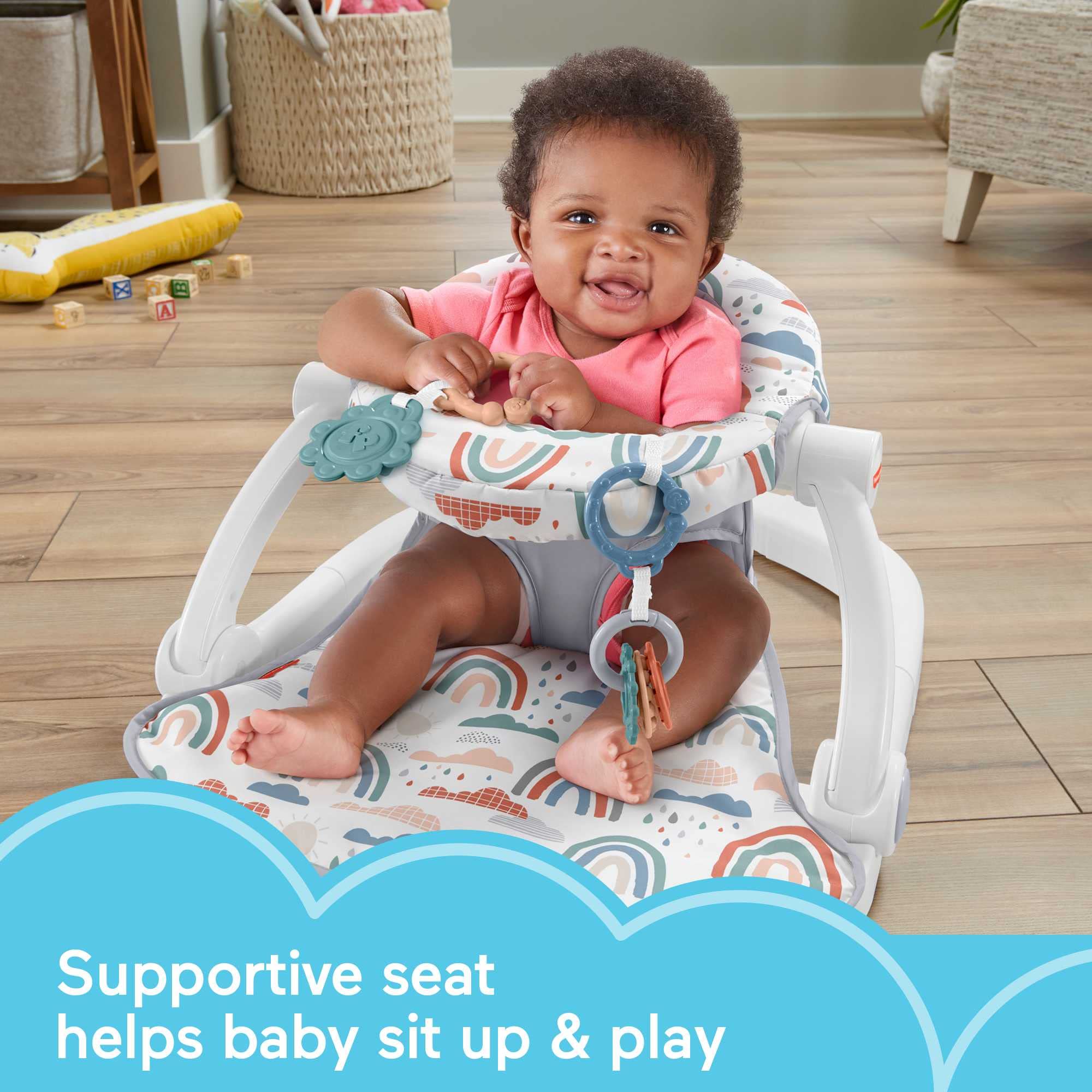 Fisher-Price Baby Portable Baby Chair Sit-Me-Up Floor Seat with 2 Developmental Toys, Rainbow Showers