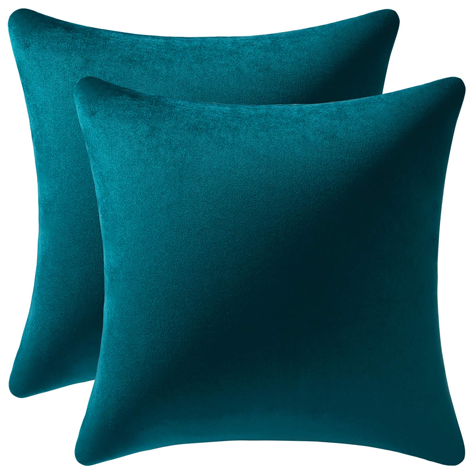 Throw Pillow Cases 18x18 Teal: 2 Pack Cozy Soft Velvet Square Decorative Pillow Covers for Farmhouse Home Decor, DEZENE