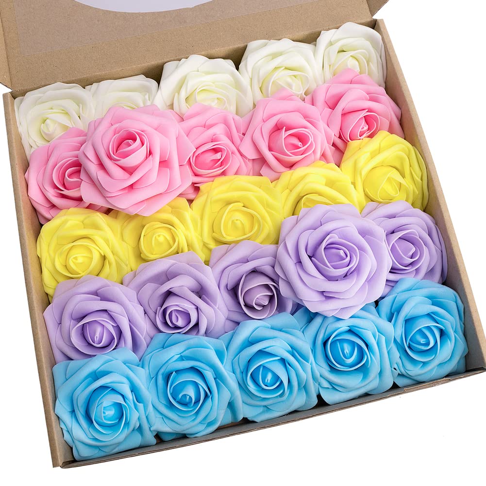 N&T NIETING Artificial Flowers, Fake Flowers Roses Perfect for Valentines DIY Wedding Bridal Bouquets Centerpieces Bridal Shower Party Home Flower Arrangement Decorations, 25Pcs, Series Color B