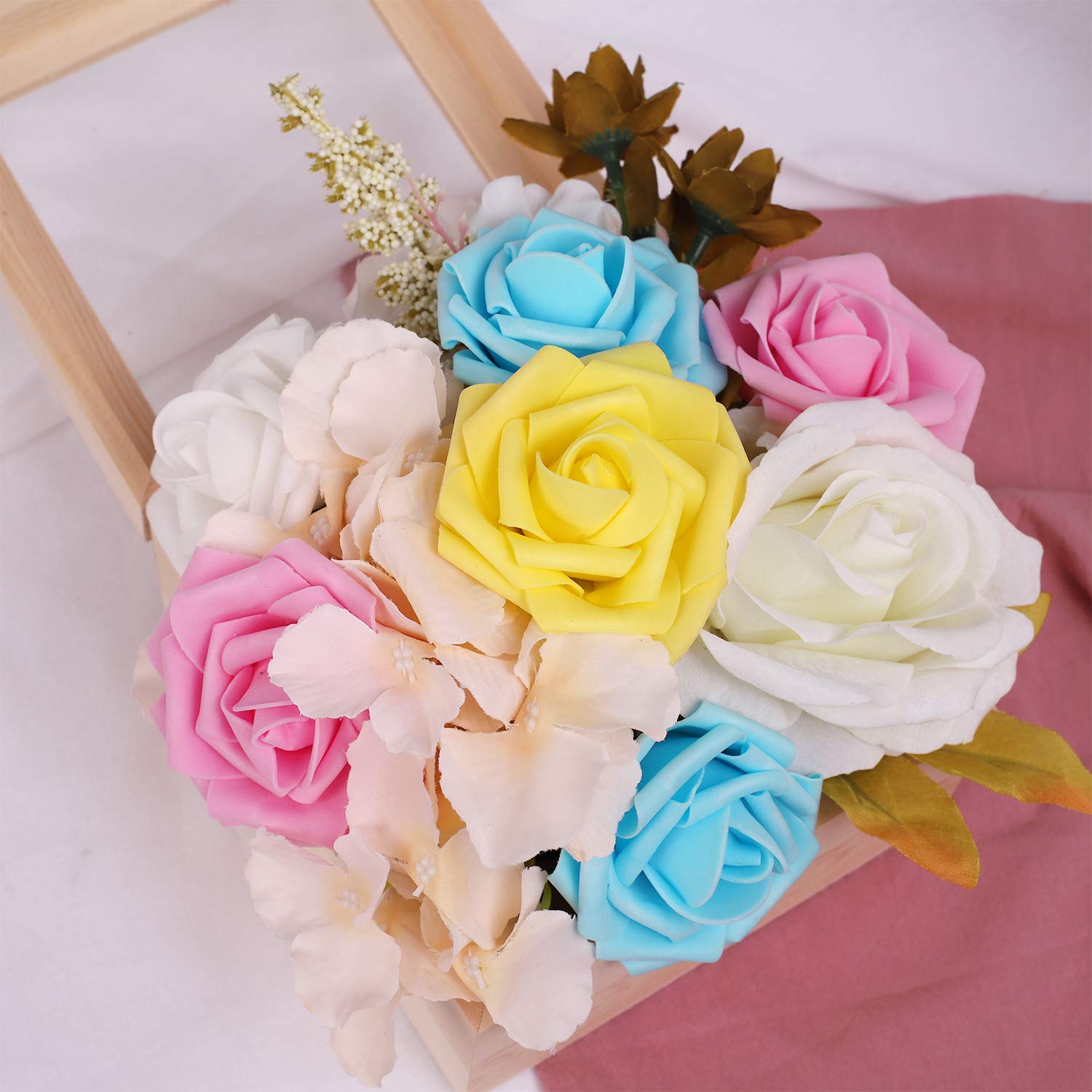 N&T NIETING Artificial Flowers, Fake Flowers Roses Perfect for Valentines DIY Wedding Bridal Bouquets Centerpieces Bridal Shower Party Home Flower Arrangement Decorations, 25Pcs, Series Color B