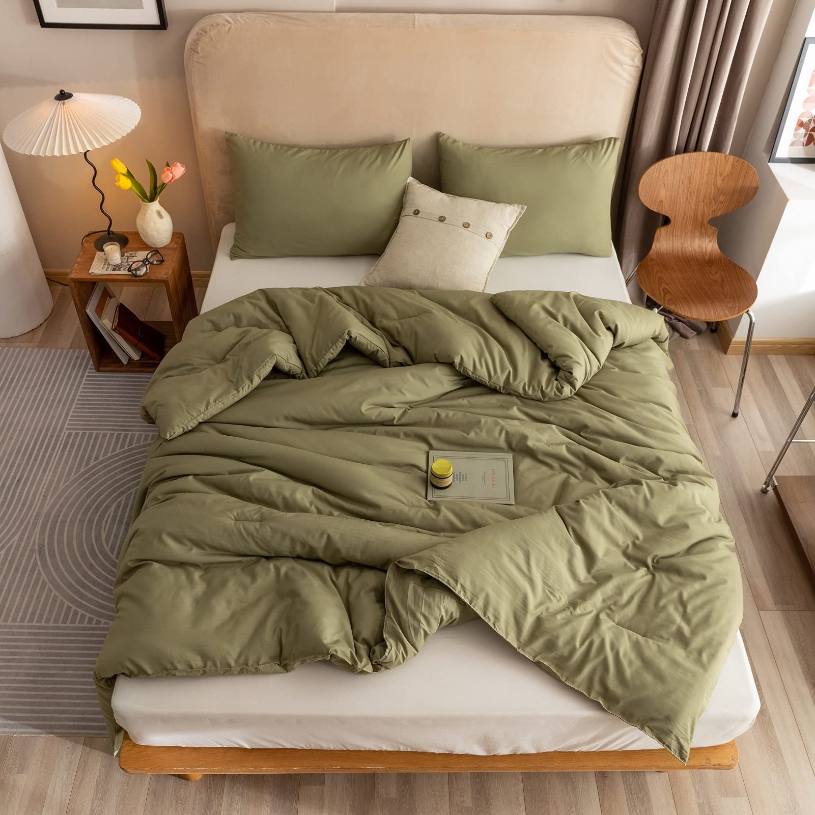 ROSGONIA Twin Comforter Set for College Girls Boys Teens Olive Green,1 Boho Comforter & 1 Pillowcase, Lightweight Kids Comforter Sets All Season Dorm Bedding