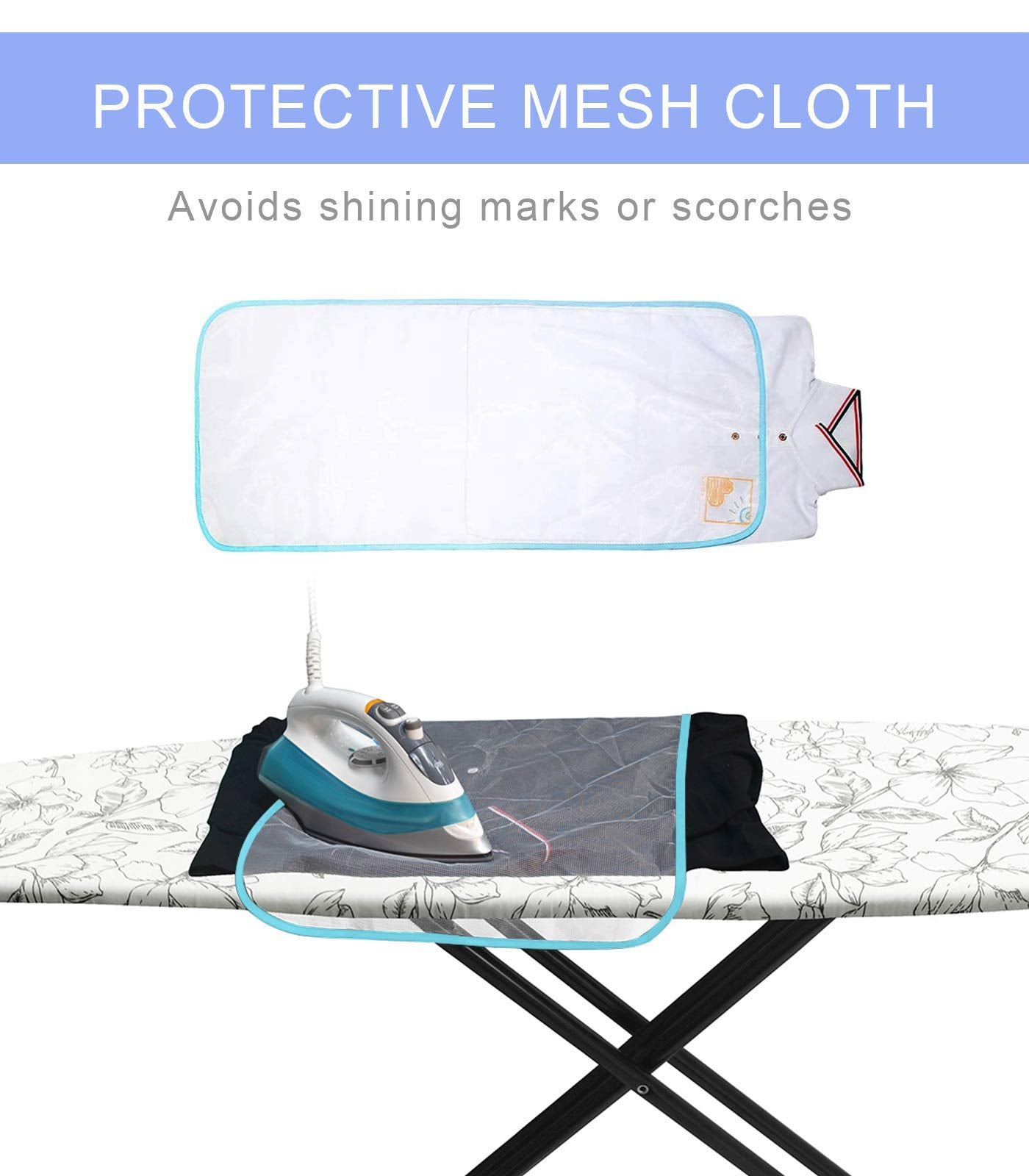 Dalykate 15x54 Ironing Board Cover and Pad with Elastic Edge and Scorch and Stain Resistant Thick Padding Ironing Board Covers 4 Fasteners and Protective Scorch Mesh Cloth