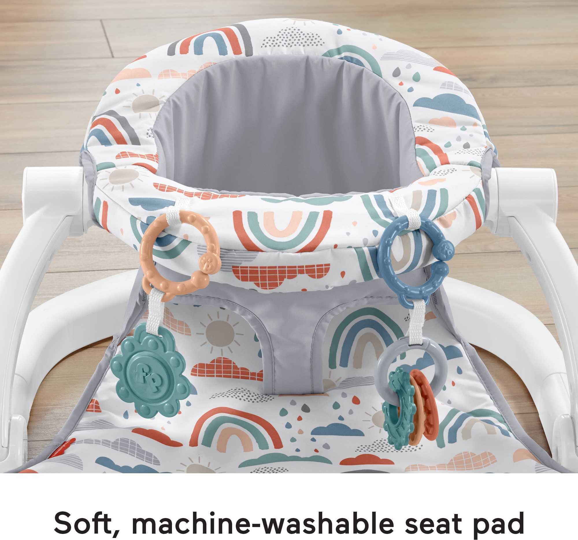 Fisher-Price Baby Portable Baby Chair Sit-Me-Up Floor Seat with 2 Developmental Toys, Rainbow Showers