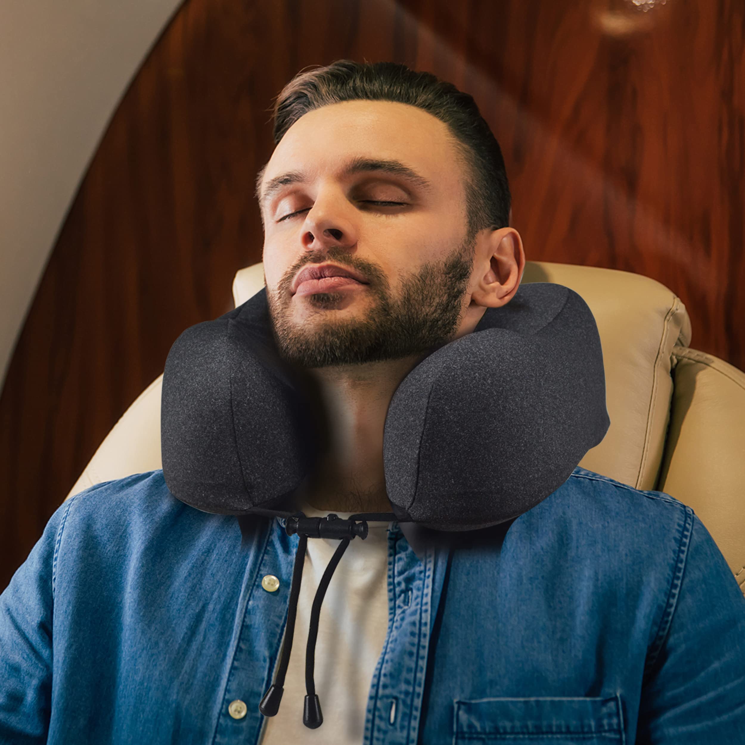 napfun Travel Pillow, Travel Accessories & Travel Essentials for Airplane Upgraded 100% Pure Memory Foam Travel Neck Pillow for Flight Headrest Sleep, Portable Plane Necessities, Full Black