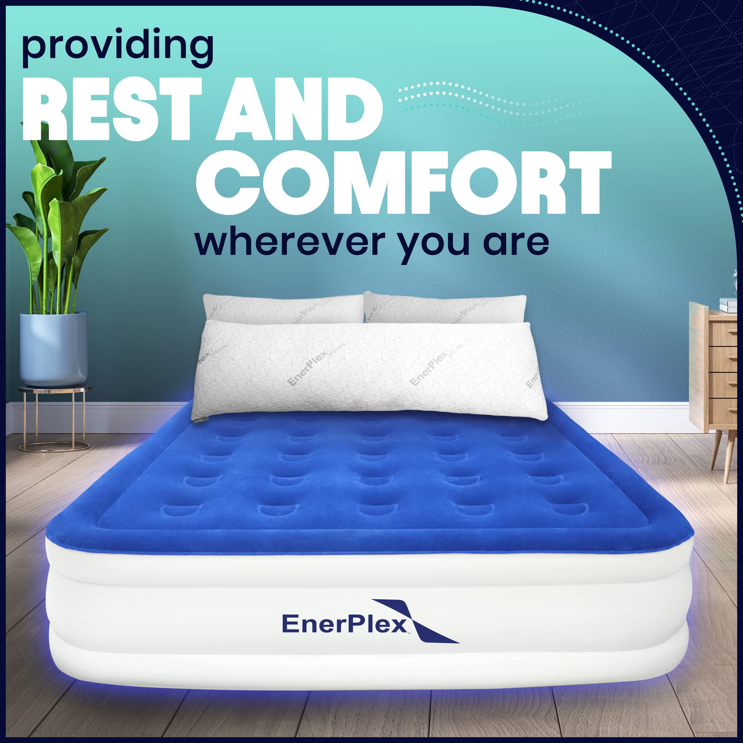 EnerPlex Queen Air Mattress with Built-in Pump - 16 Inch Double Height Inflatable Mattress for Camping, Home & Portable Travel - Durable Blow Up Bed with Dual Pump - Easy to Inflate/Quick Set Up?