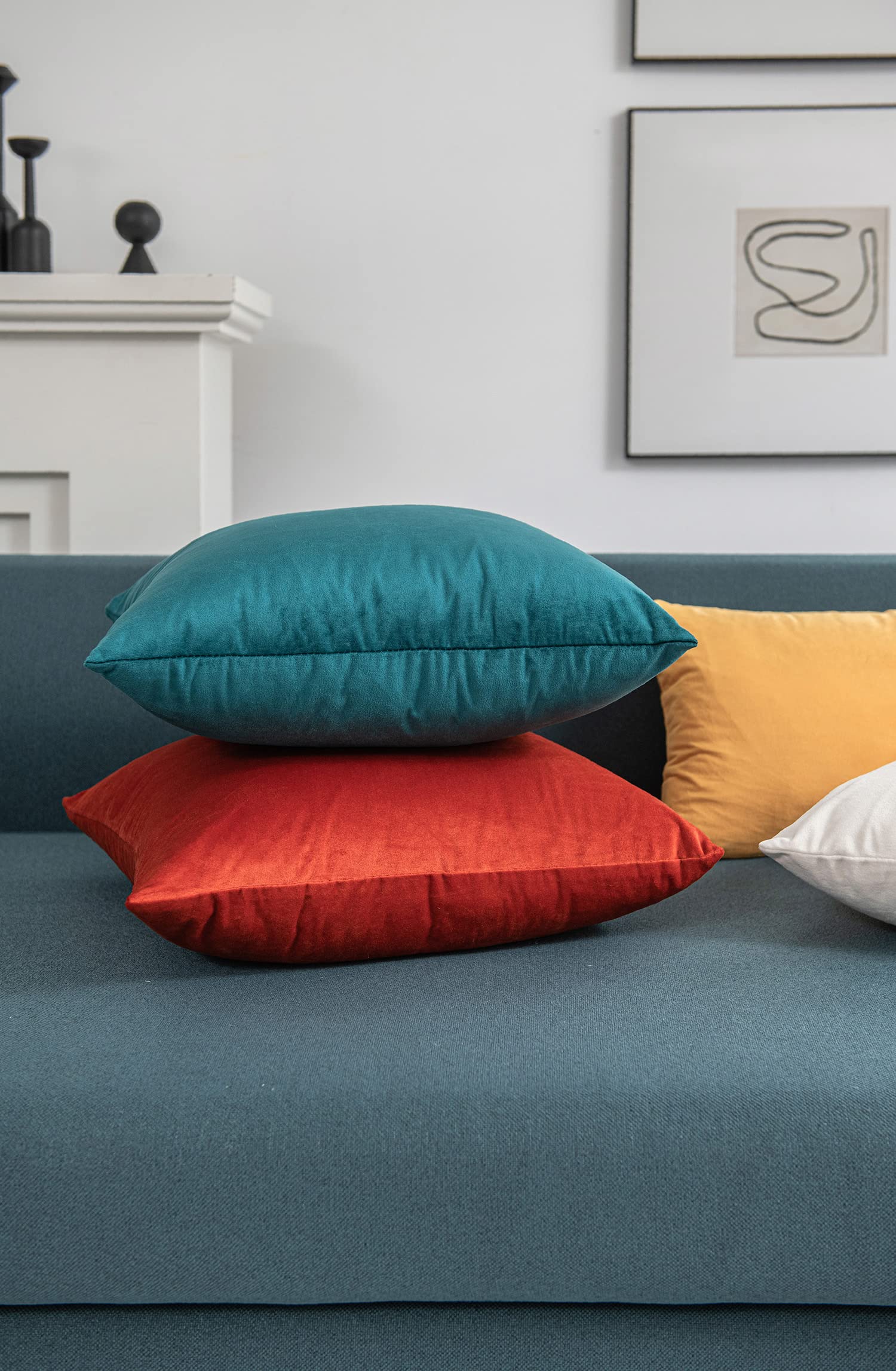 Throw Pillow Cases 18x18 Teal: 2 Pack Cozy Soft Velvet Square Decorative Pillow Covers for Farmhouse Home Decor, DEZENE