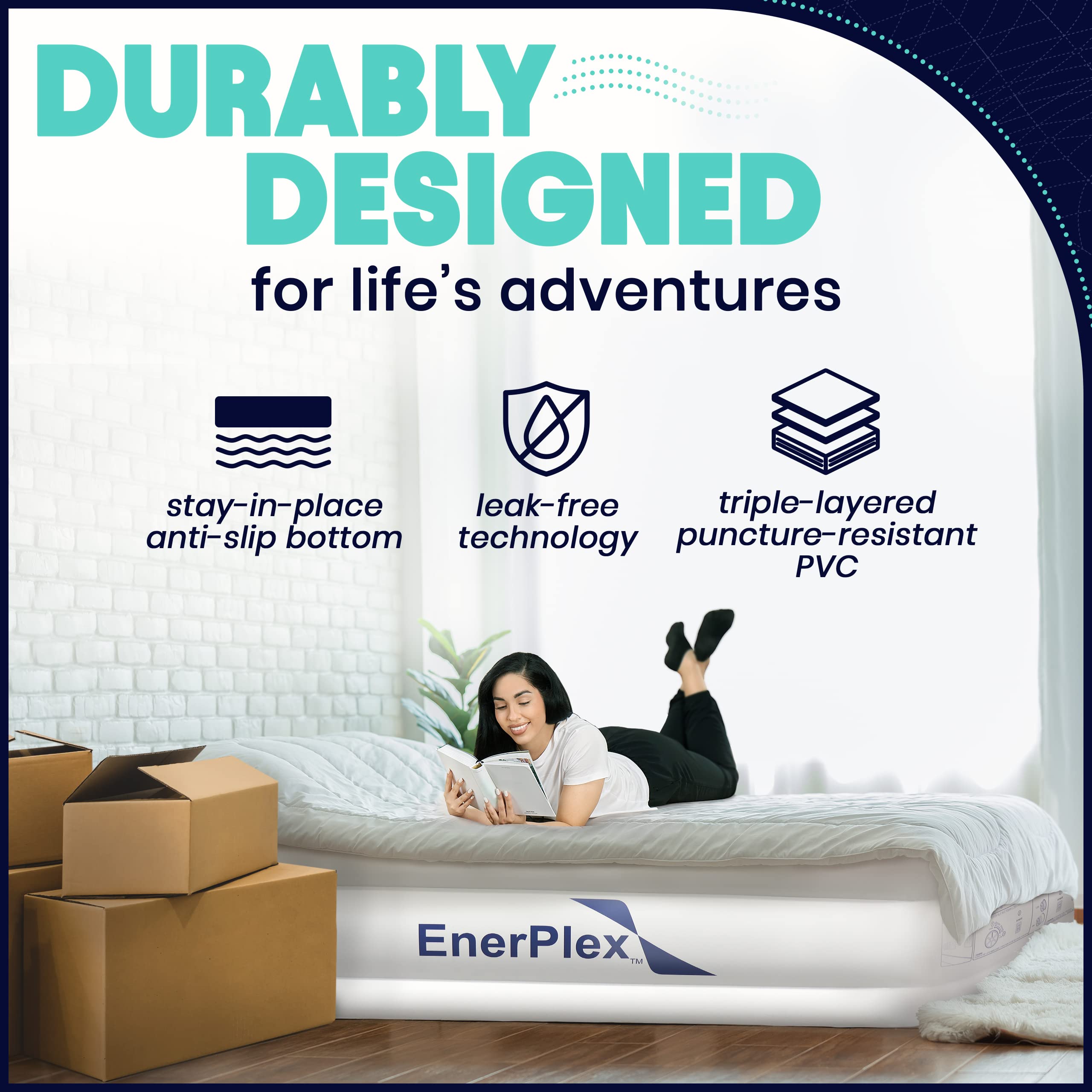 EnerPlex Queen Air Mattress with Built-in Pump - 16 Inch Double Height Inflatable Mattress for Camping, Home & Portable Travel - Durable Blow Up Bed with Dual Pump - Easy to Inflate/Quick Set Up?