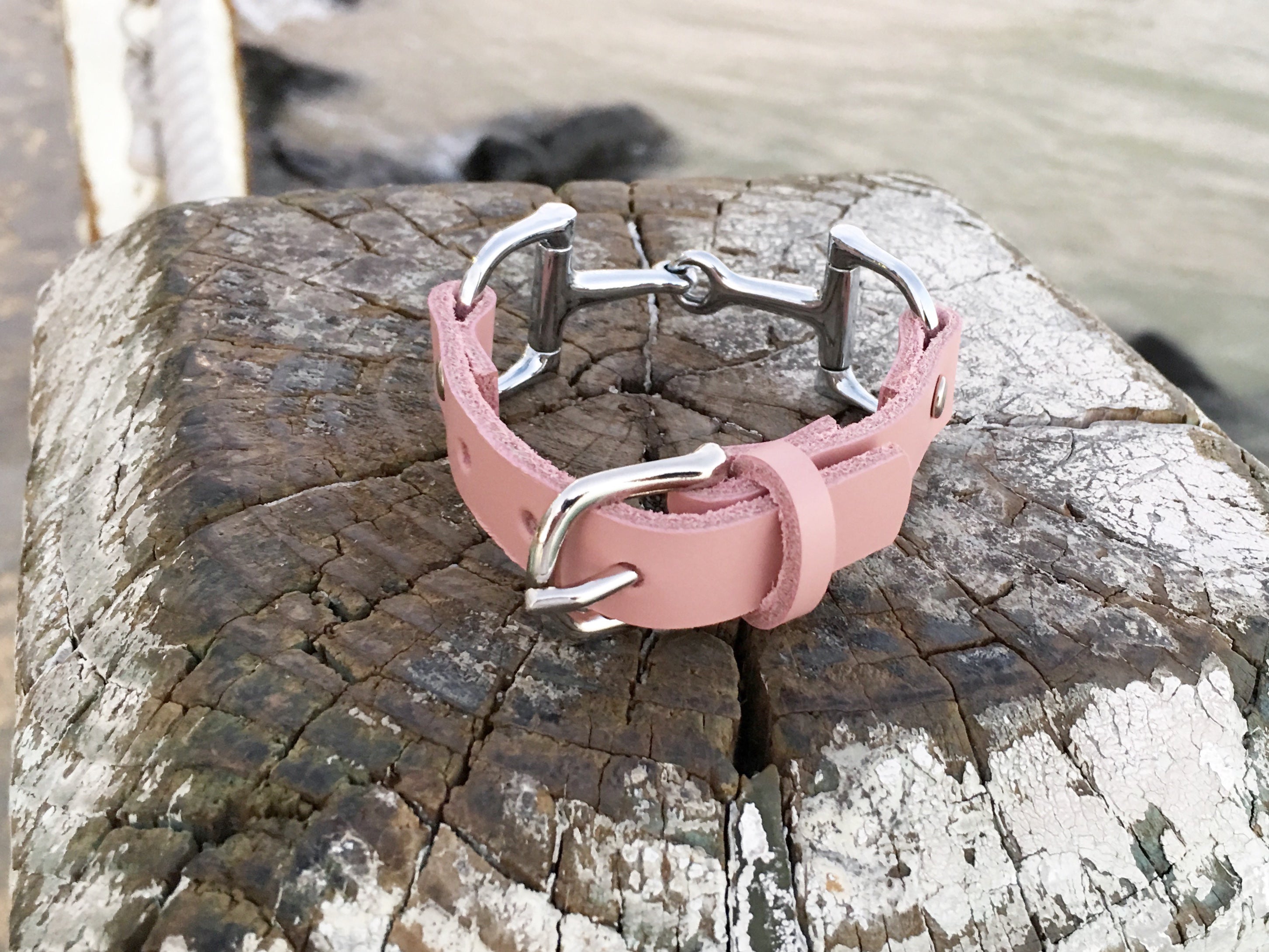 Soft Pink Leather Horse Bit Bracelet