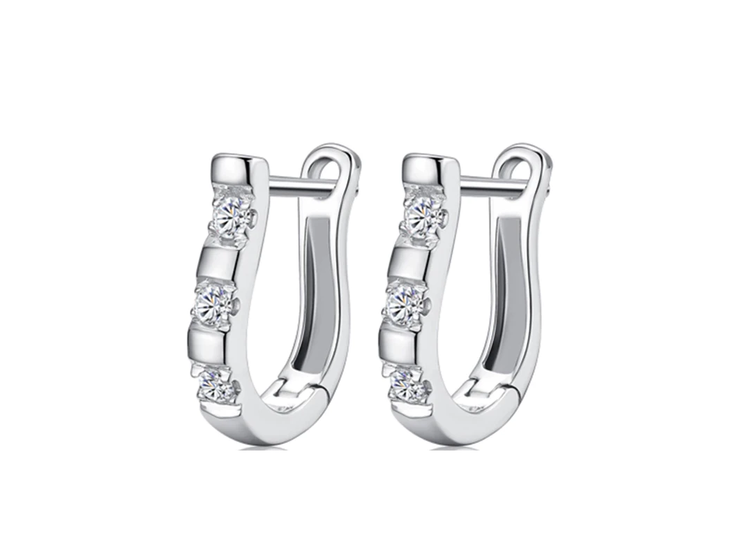 Horseshoe Earrings Rhinestone in Sterling Silver