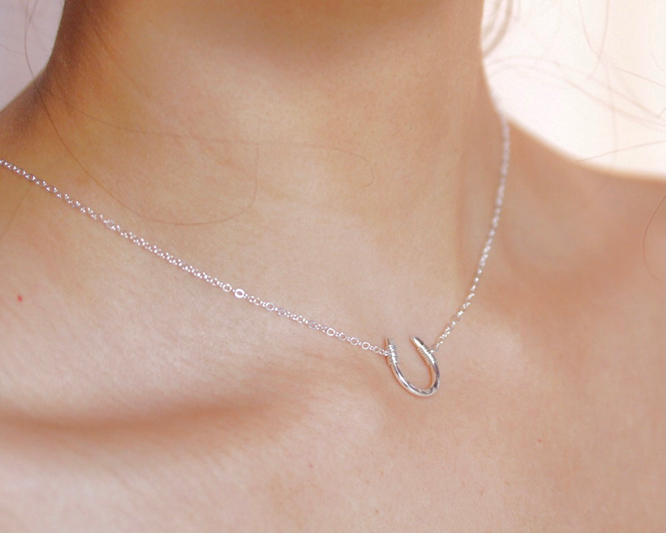 Small Horseshoe Necklace - Hammered in Sterling .925 Silver