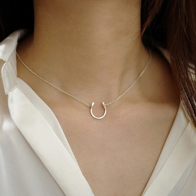 Small Horseshoe Necklace - Hammered in Sterling .925 Silver