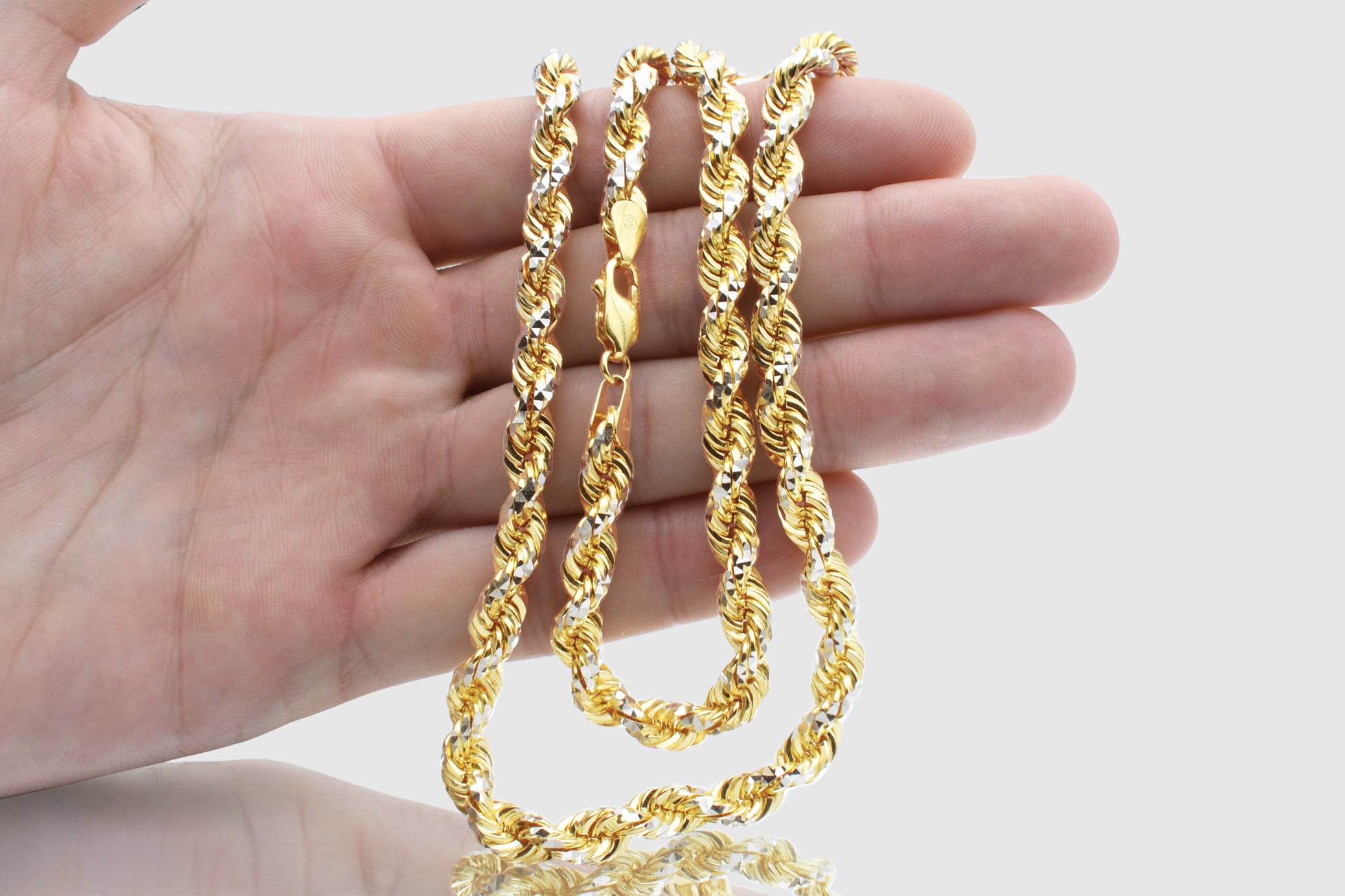 2mm - 6mm 14k Prism Rope Diamond Cut Solid Two-Tone Gold Necklace