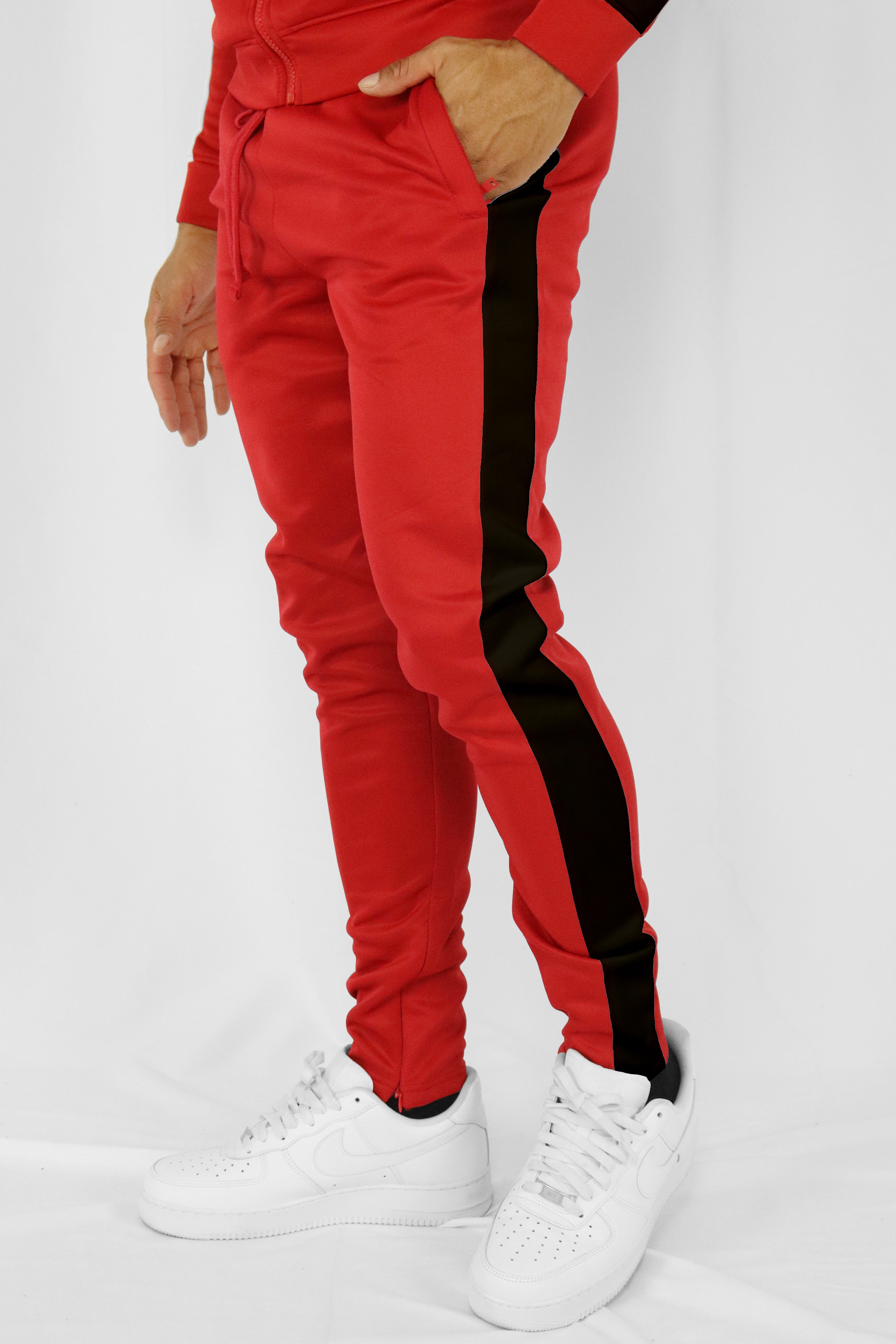 Outside Solid One Stripe Track Pants Red - Black (100-401)